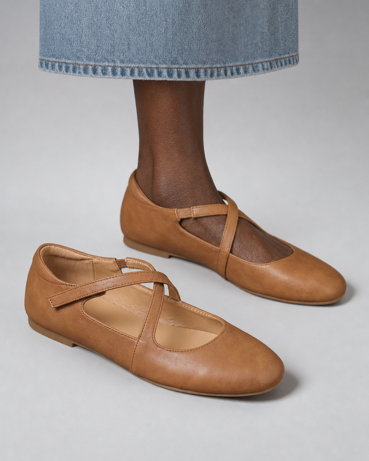 Marjorie | Genuine Leather Flats - Brown