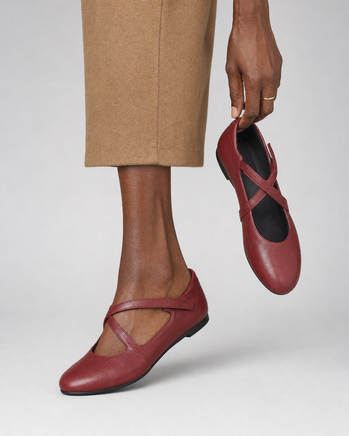 Marjorie | Genuine Leather Flats - Red