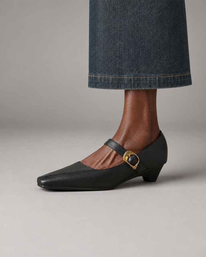 Kimberly | Paneled Mary Jane Heels - Black