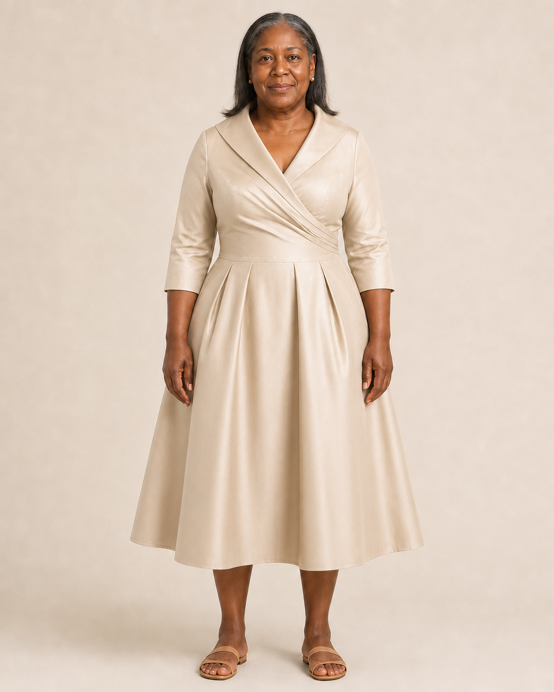 Hesperine | Satin Wrap Pleated Midi Dress