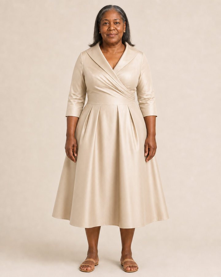 Hesperine | Satin Wrap Pleated Midi Dress