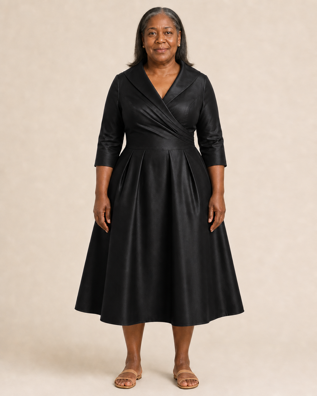 Hesperine | Satin Wrap Pleated Midi Dress