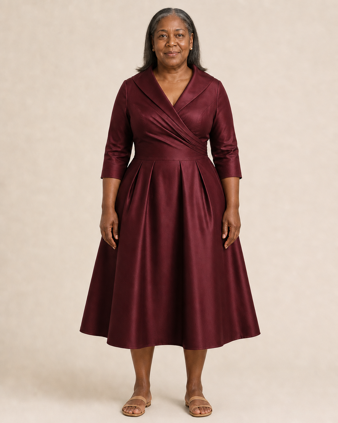 Hesperine | Satin Wrap Pleated Midi Dress