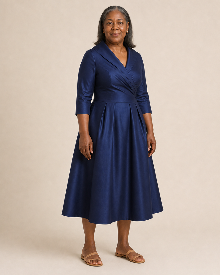Hesperine | Satin Wrap Pleated Midi Dress
