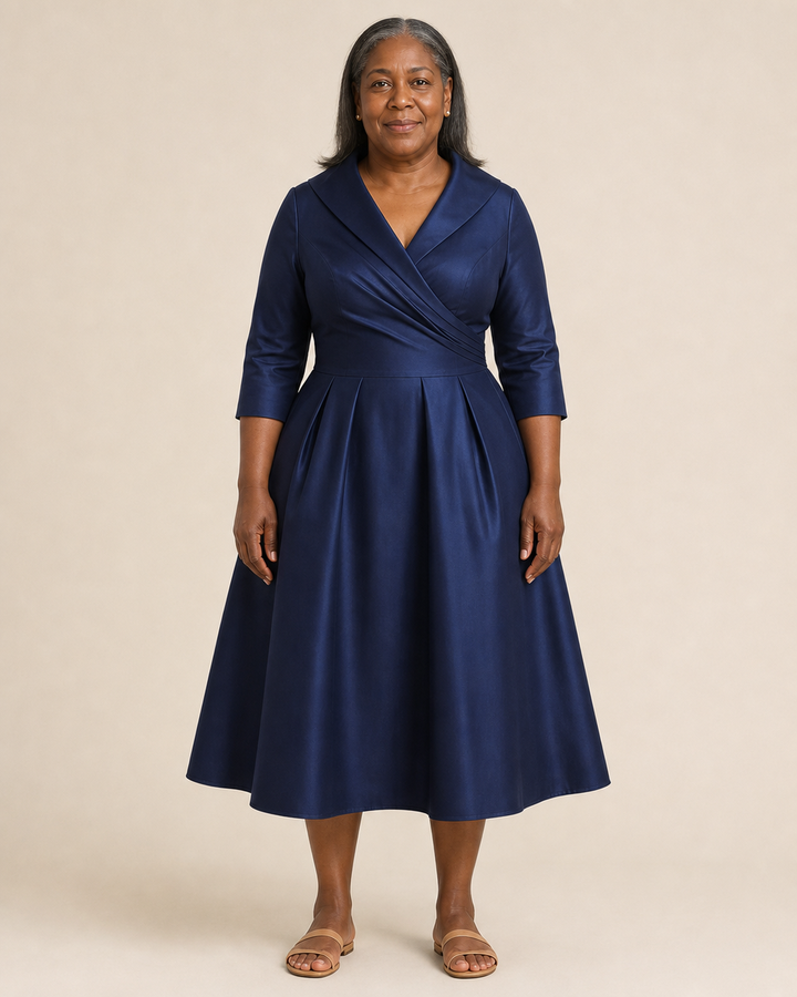 Hesperine | Satin Wrap Pleated Midi Dress