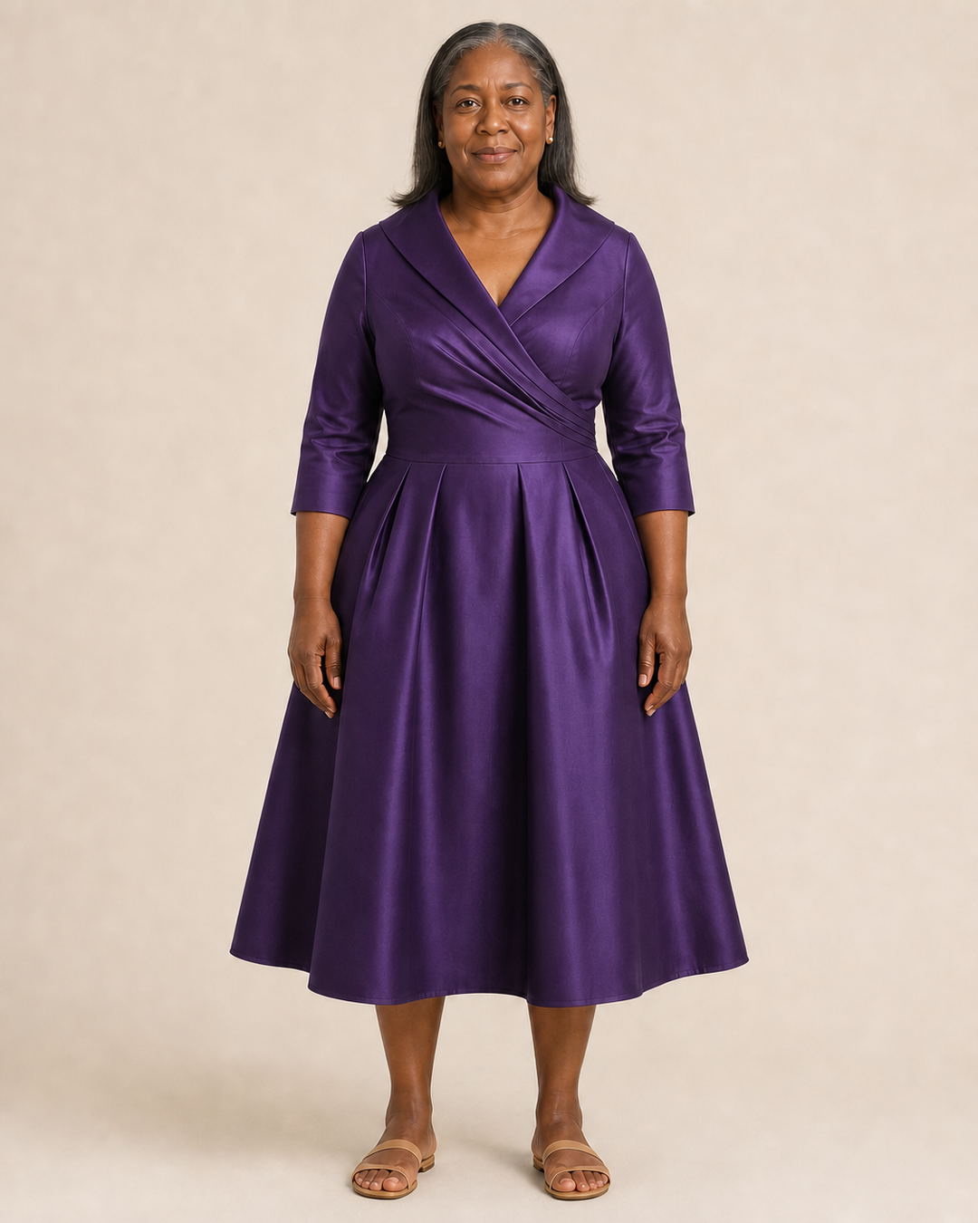 Hesperine | Satin Wrap Pleated Midi Dress