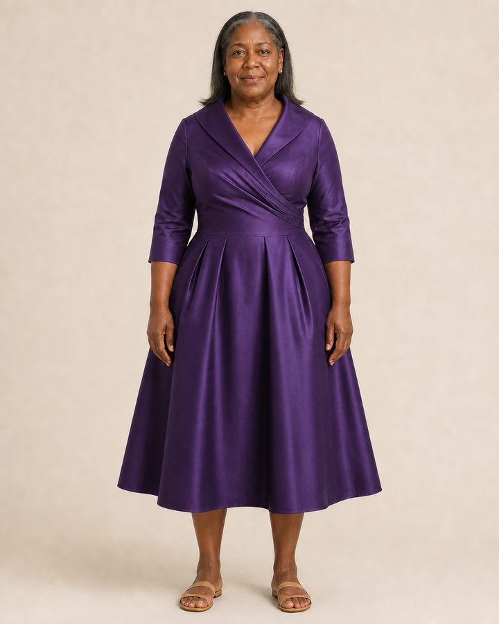 Hesperine | Satin Wrap Pleated Midi Dress